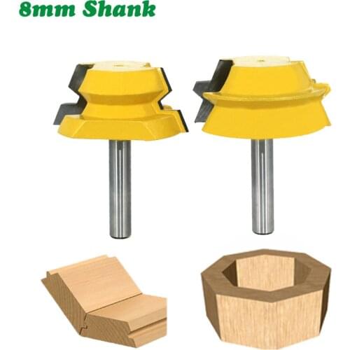 2PC/Set 8MM Shank Milling Cutter Wood Carving Lock Miter Tenon Router Bits 22.5 Degree Glue Joinery Milling Cutter Set for Wood