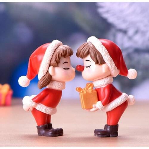 2Pcs Mini Christmas Couple Figure Doll DIY Garden Bonsai Decor Ornament Kid Toy Miniature Figurine People Statue Resin Craft