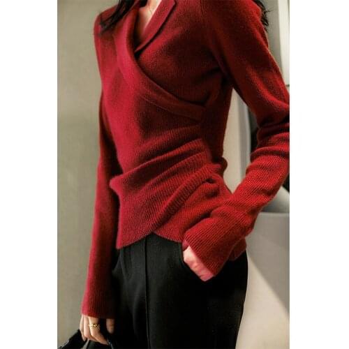 2021 French tea break wrapped in overlapping knitted sweater pullover, new ladies jacket in autumn and winter
