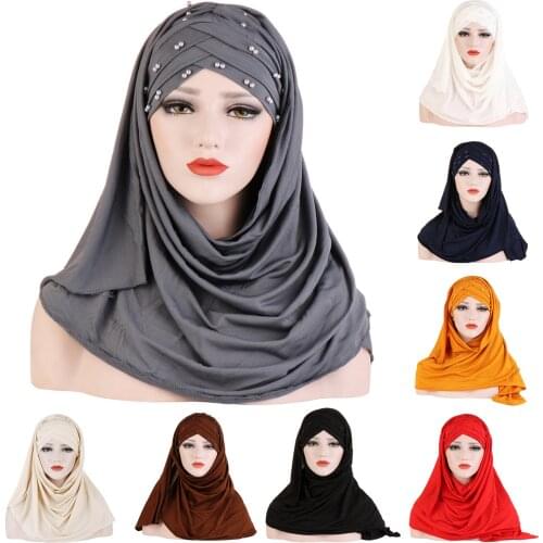 2021 Stretchy jersey forehead cross hijab cotton muslim scarf ready to wear instand hijabs turban femme musulman arab headscarf