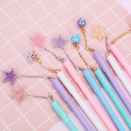 32 Pcs/Lot Crystal Ball Pen Mini Wish Star Pendant Black Color Pen Writing Cute Stationery Gift Office School Supplies