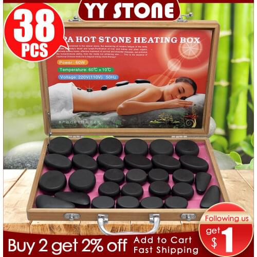 Tontin 38pcs/set body massage stone hot stone with 220V/110V Bamboo heating box Relieve Stress Back Pain Health Care