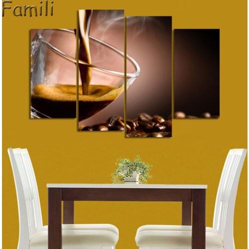 4Pieces Canvas Painting Wall Art Coffee cup coffee beans print poster canvas decoration Decor Print Picture Canvas (No Framed)