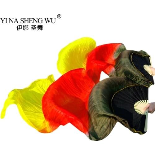 High Quality Real Silk/Imitation Silk Belly Dance Fans Handmade Dyed Dance Accessories Silk Belly Dance Long Fans Mixed Color