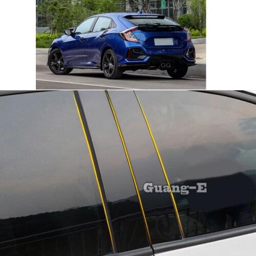 Car PC Material Pillar Post Cover Door Trim Window Piano Black Molding Sticker Plate Parts For Honda Civic Hatchback 2021-2022