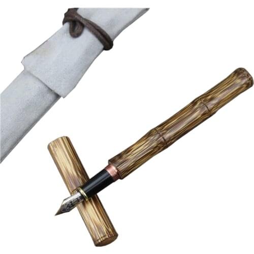 Handmade Bamboo Fountain Pen Ink Pen Art Fountain Pen,Broad Stub Chisel Pointed Nib F Nib Stationery Office School Supplies 32CB