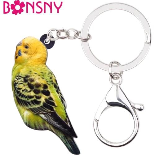 Bonsny Acrylic Cute Budgerigar Parrot Bird Key Chain Keychains Rings Animal Jewelry For Women Girls Bag Car Charms Pendant Party