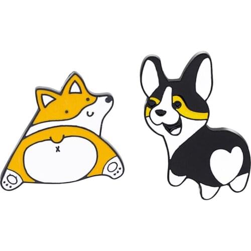 Lovely Corgi Heart Shape Butt Pins Brooches Cute Kawaii Dogs Brooches Lovely Shiba Inu Badge Lapel Pins Cartoon Jewelry Gift