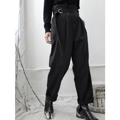 Yamamoto-style casual pants dark niche designer retro high-waisted pleats slim womens small trousers
