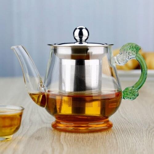 Artistical Elegant Glass Tea Pot with Stainless Steel Infuser and Lid Microwavable Stovetop Safe Glass Kettle 14 fl.oz / 400ml