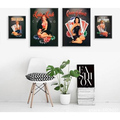 Cotton no frame modern cartoon poker girl canvas printings oil painting printed on cotton cafe wall art decoration pictures