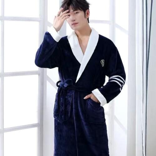 Coral Fleece Male Robe Autumn Winter Flannel Warm Sleepwear Men Thicken Bathrobe Lounge Nightgown Oversized Leisure Home Clothes