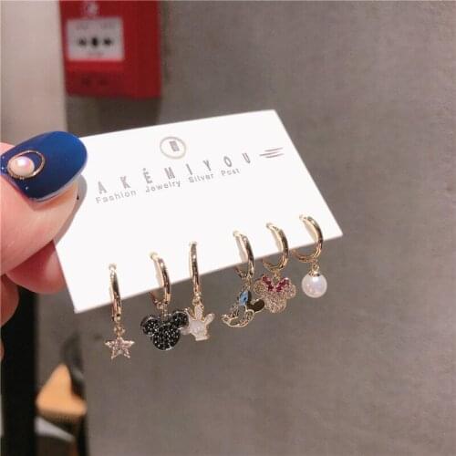 Cute Mouse Cuff Earrings For Women Charm Six Pcs Sets Anime Jewelry Wholesale Korean 2021 Trendy Fashion Gift Lovely Accessories