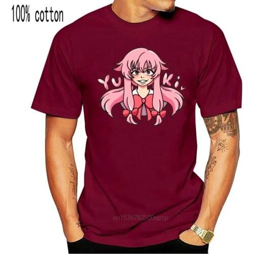 Mens T-Shirt Yuno Gasai Yuki 100% Cotton Tees Short Sleeve Mirai Nikki Anime Manga Future Dairy Comic Yandere T Shirts Printed