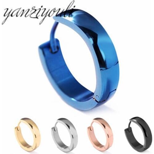 1pair 5 Colors Punk Round Titanium Steel Buckle Tide Stainless Steel Earring Cool Ear Stud for Men Male and Female Buckle