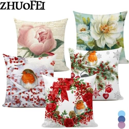 Bird Wreath Print Pillow Cover Decor Home Cushion Cover 45X45CM Pillowcase Farmhouse Pillowslip Christmas Decorative Pillow Case
