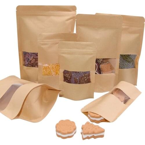 10pcs/lot Kraft Paper Bag with Window Zipper Pouch Bag Resealable Candy Food Bags Zip lock Self Sealing Bags Tea Food Packaging
