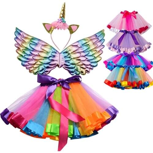 Princess Girl Unicorn Skirt Colorful Fluffy TUTU Skirt Free Headwear Cute Rainbow Skirts Baby Pettiskirt Underskirt Petticoat