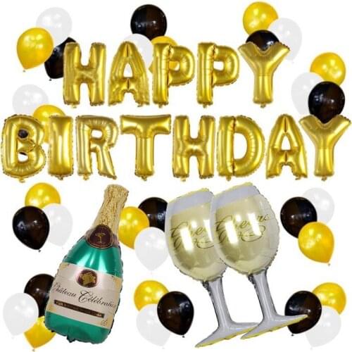 Sales birthday party background decoration suit champagne bottle happy birthday aluminium film golden ball home decor