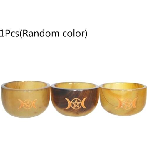 Q9QF Altar Bowl Ox Horn Cup with Triple Moon Divination Ritual Tableware Astrology