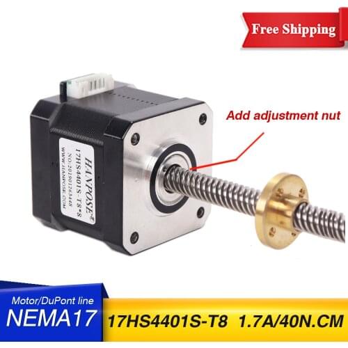Free shipping nema17 Screw stepper motor 17HS4401S-T8x8-300MM with Copper nut lead 8mm for 3D printer Z axis long screw