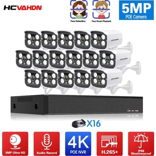 H.265 16CH 4K POE NVR Audio Record CCTV System 5MP Outdoor IP67 Weatherproof POE IP Cameras Video Security Set 8CH 8MP HDMI Set