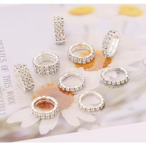 Sparkling Adjustable Elasticity Ring Full Rhinestones Inlaid Compatible to All Fingers Size Gifts for Boys and Girls BH