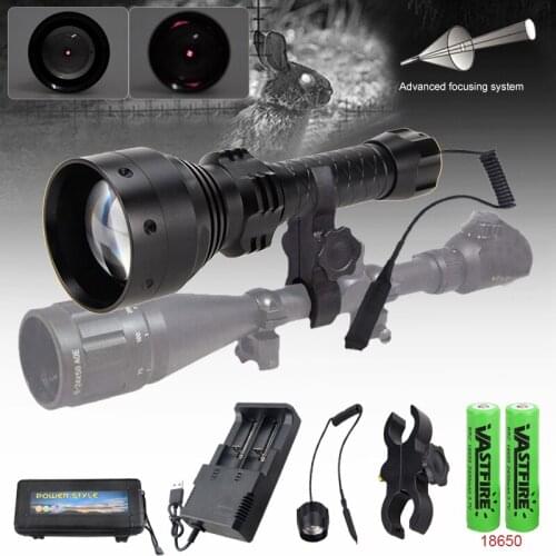 Waterproof 850nm Infrared Hunting Light 67MM Lens Adjustable Focus IR Night Vision Flashlight with Rifle Sight Laser Scope Mount