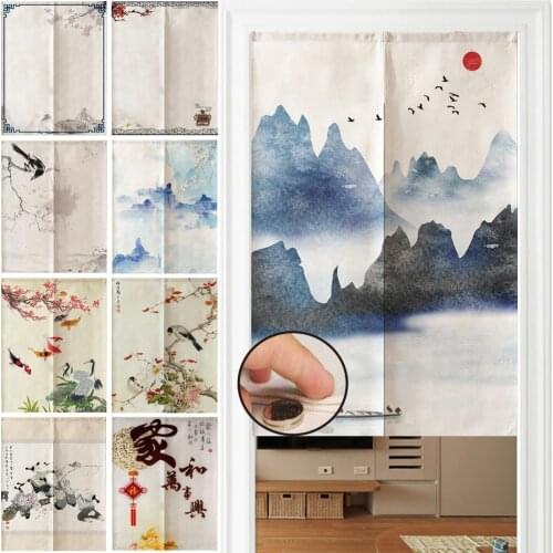 Japanese Linen Door Curtains Living Room Kitchen Entrance Curtain Ink Painting Landscape Decoration Customed Blackout Curtain