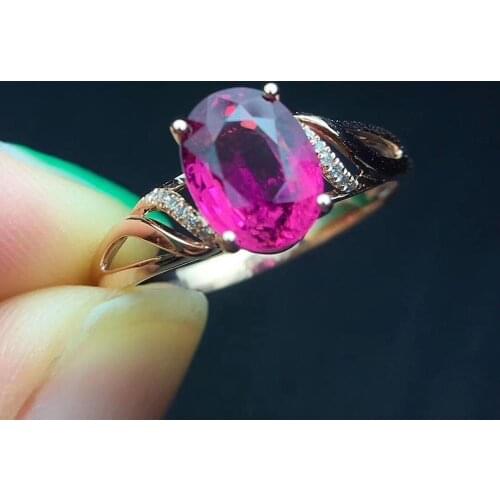 Fine Jewelry Real Pure 18 K Gold AU750 100% Natural Red Tourmaline Gemstone 2ct Female Rings Brazil Origin for Womens Gift