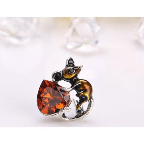 Love Rhinestone Mouse Animal Brooches for Women Enamel Brooch Pins Jewelry Accessories
