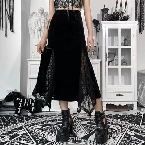 Gothic Darkness Lady Skirt Casual Loose Streetwear Skirts Summer Mesh Irregular Women Skirts Pentagram Zipper Black Punk Skirts
