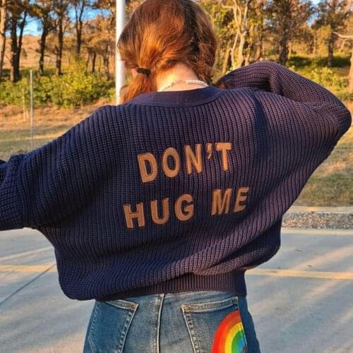 Vintage Letter Embroidery Cardigans Women Sweet Cute Long Sleeve Short V Neck Cardigan Coat Harajuku Casual Knitted Sweater Tops