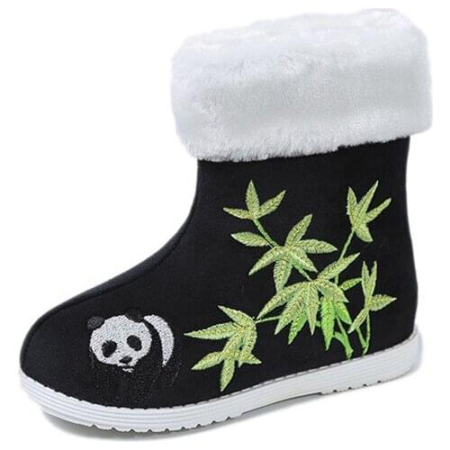 2020 Winter Girl Boots Childrens Snow Boots Girls Boy Panda Bamboo Embroidered Fur Boots Baby Cotton Shoes Princess Boots