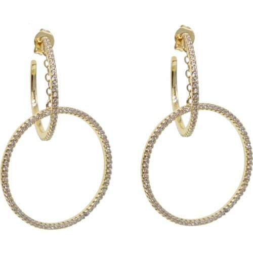 Gold Color Geometric round circle earring Hollow cz paved circle dangle dangling Women Girl fashion Gorgeous Bohemi earrings