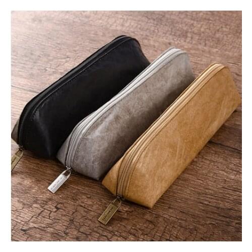 1pc Black Pen Case Portable Tyvek Hard Shell Pen Holder Office Stationery Case Pouch Earphone Makeup Storage Bag