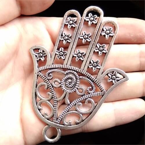 1Pcs Hamsa flowers swirl of love 84*60mm DIY Retro Silver Jewelry Bracelet Necklace pendant Free Shipping
