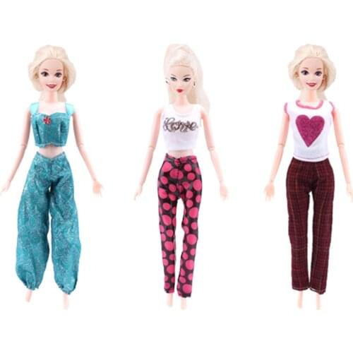 Multicolor 10 Set Trousers Suit Autumn Warm Wear Accessories Clothes For Barbie Dolls Kid Toys