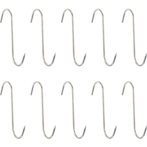 10Pcs Meat Hooks Stainless Steel Wall Hooks S-Shaped Hooks Kitchen Gadget
