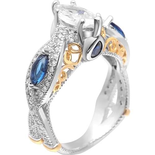 2018 Fashion Luxury Oval Blue Clear Zircon Ring Silver Color Rings Jewelry For Women Wedding Engagement Jewelry