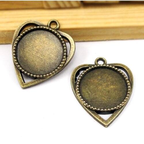 25pcs--Antique Bronze Heart Cameo Cabochon Base Setting, inner 18mm