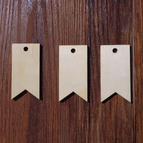 50pcs Zig Zag Blank Wooden Bookmark Handmade Gift Tags DIY Creative Price Label Wood Hang Tags with Hemp Rope 3.2x6.4cm