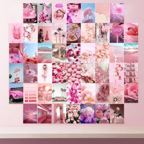 50Pcs Pink Aesthetic Picture Wall Collage Set Aesthetic Posters Postcard Collage Kit Bedroom Decoration For Teen Girls Boys