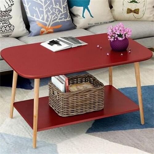 80*48*49CM Double-Layer Modern Wood Coffee Table Rectangle Sofa Side Table Living Room Corner Table