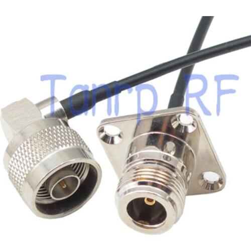 8in N male right angle to N female with 4 hole panel RF connector adapter 20CM Pigtail coaxial jumper cable RG174 extension cord