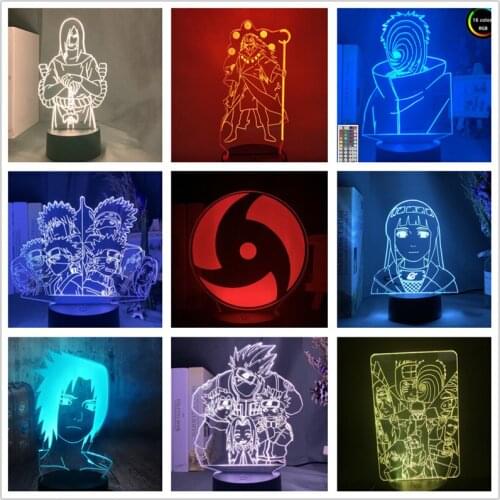 Anime 3D Lamp Naruto Uzumaki Sasuke Kakashi Class 7 Kakashi Haruno Night Light Manga Figure LED Lampara Hinata Minato Lampe