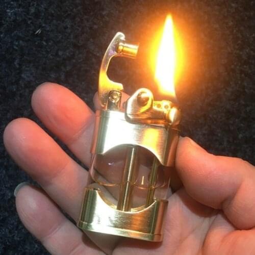 Antique Retro Pure Brass Lighter Transparent Oil Tank Trenches Old Kerosene Lighters Gadget