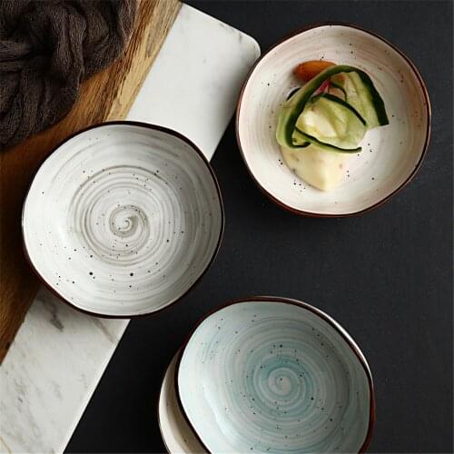 Japanese Sauce Small Dish Ceramic Round Thread Plate Seasoning Soy Bowl Vinegar Dishes Ketchup Plates Decoration Gift Cultery