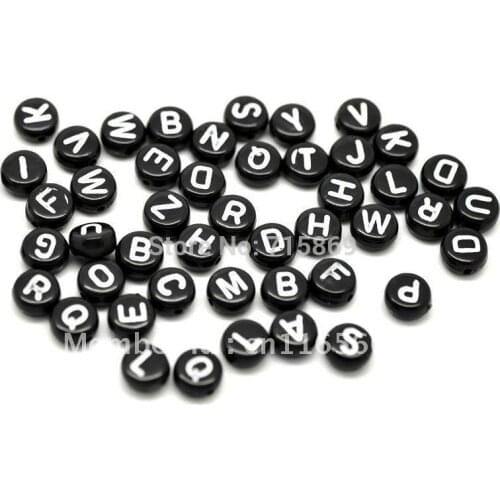 2000 PCS Black Mixed Alphabet/ Letter Rondelle Beads 7mm(1/4") Free Ship