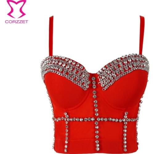 Red Diamond Chain Sexy Push Up Bralette Crop Top Brassiere Punk Rock Bras For Women Party Wear Hot Bride Underwear Brasier Mujer